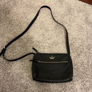 Kate Spade Black Leather Crossbody with Gold Zipper